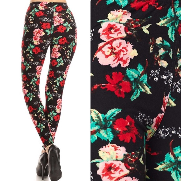 Butter Soft Water Color Floral Leggings - Picture 2 of 7